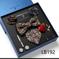 New Design Luxury Gift Necktie set for Men Silk Butterfly Bowtie Tie and Tie Clips Lapel Pin Hanky Cufflinks Set