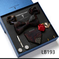 New Design Luxury Gift Necktie set for Men Silk Butterfly Bowtie Tie and Tie Clips Lapel Pin Hanky Cufflinks Set