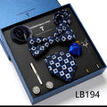 New Design Luxury Gift Necktie set for Men Silk Butterfly Bowtie Tie and Tie Clips Lapel Pin Hanky Cufflinks Set
