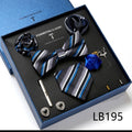 New Design Luxury Gift Necktie set for Men Silk Butterfly Bowtie Tie and Tie Clips Lapel Pin Hanky Cufflinks Set