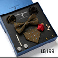 New Design Luxury Gift Necktie set for Men Silk Butterfly Bowtie Tie and Tie Clips Lapel Pin Hanky Cufflinks Set
