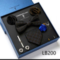 New Design Luxury Gift Necktie set for Men Silk Butterfly Bowtie Tie and Tie Clips Lapel Pin Hanky Cufflinks Set