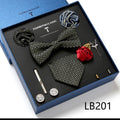 New Design Luxury Gift Necktie set for Men Silk Butterfly Bowtie Tie and Tie Clips Lapel Pin Hanky Cufflinks Set