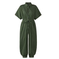 Vintage V-Neck Pocket Cotton Romper Jumpsuits