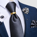 Luxury Men's Ties Silk Jacquard Woven Men Necktie Ring Brooch Cufflinks Hanky Set