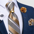 Luxury Men's Ties Silk Jacquard Woven Men Necktie Ring Brooch Cufflinks Hanky Set