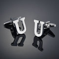 26 Letters A-Z High Quality Silver Colour Men's Cufflinks