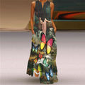 Butterfly Printed Breathable Long Sleeveless Maxi Dress Women