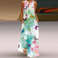 Butterfly Printed Breathable Long Sleeveless Maxi Dress Women