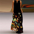 Butterfly Printed Breathable Long Sleeveless Maxi Dress Women