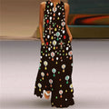 Butterfly Printed Breathable Long Sleeveless Maxi Dress Women