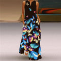 Butterfly Printed Breathable Long Sleeveless Maxi Dress Women
