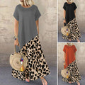 Leopard Printed Maxi Dress Fashion Women's Short Sleeve Patchwork Dress