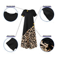 Leopard Printed Maxi Dress Fashion Women's Short Sleeve Patchwork Dress