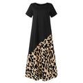 Leopard Printed Maxi Dress Fashion Women's Short Sleeve Patchwork Dress