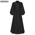Bohemian Long Maxi Party Sexy V Neck Long Sleeve Solid Dresses
