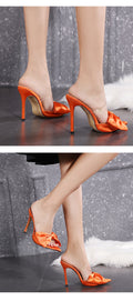Sexy Fashion Silk Butterfly-Knot Patchwork Head Peep Toe Stiletto High Heels
