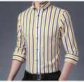 Men's Fashion Non-iron Stretch Soft Casual Striped Shirts Pocket-less Design Long Sleeve Standard-fit Youthful Button-down Shirt