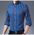 Men's Fashion Non-iron Stretch Soft Casual Striped Shirts Pocket-less Design Long Sleeve Standard-fit Youthful Button-down Shirt