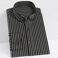 Men's Fashion Non-iron Stretch Soft Casual Striped Shirts Pocket-less Design Long Sleeve Standard-fit Youthful Button-down Shirt