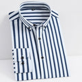 Men's Fashion Non-iron Stretch Soft Casual Striped Shirts Pocket-less Design Long Sleeve Standard-fit Youthful Button-down Shirt