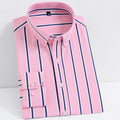Men's Fashion Non-iron Stretch Soft Casual Striped Shirts Pocket-less Design Long Sleeve Standard-fit Youthful Button-down Shirt