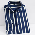Men's Fashion Non-iron Stretch Soft Casual Striped Shirts Pocket-less Design Long Sleeve Standard-fit Youthful Button-down Shirt