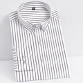 Men's Fashion Non-iron Stretch Soft Casual Striped Shirts Pocket-less Design Long Sleeve Standard-fit Youthful Button-down Shirt
