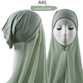 Bonnet Chiffon Hijab Scarf Underscarf With Cap Instant Chiffon Hijabs With Caps Pinless Free Style Hijabs