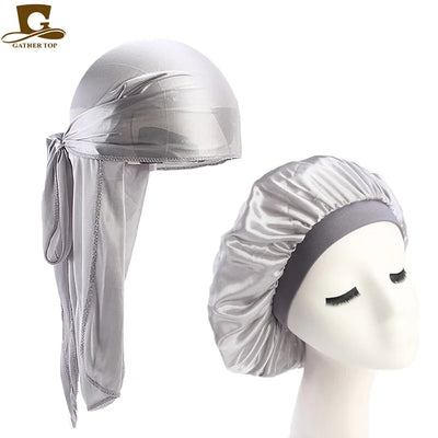 Unisex Silky Durag Long Tail And  Bonnet Cap Comfortable Sleeping Hat