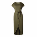 New Elegant Summer Fashion O-Neck Split Dress