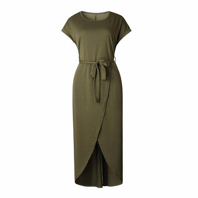 New Elegant Summer Fashion O-Neck Split Dress