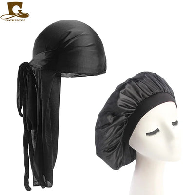 Unisex Silky Durag Long Tail And  Bonnet Cap Comfortable Sleeping Hat