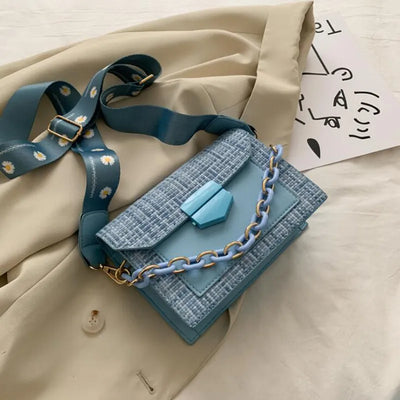 Wide Strap Designer Lady Handbags Fashion Chain Purses