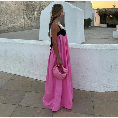 Women's Beach V-neck Sling Pleated Summer Backless Sleeveless Dress