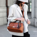 Top-Handle Fashion Zipper Crossbody Leather Handbag With Removable Strap Dating Boston Bag