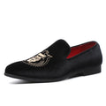 Luxury Designer Fashion Pointed Black Embroidery Velvet Men's Shoe