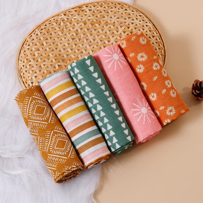 HappyFlute New Print 5Pcs/set  Soft Muslin Swaddle