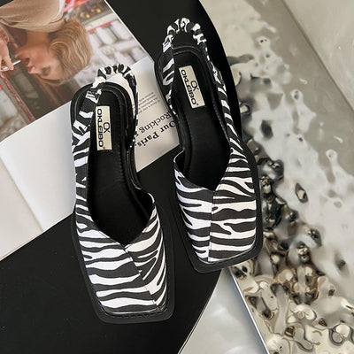Summer Elegant Square Toe Elastic Band Flat Heel Sandals