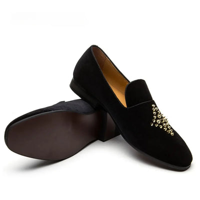 Velvet Embroidery Luxury Brand  Rivet  Formal Party Wedding Shoes Slip On Loafers
