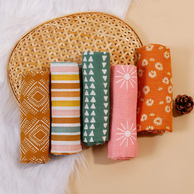 HappyFlute New Print 5Pcs/set  Soft Muslin Swaddle