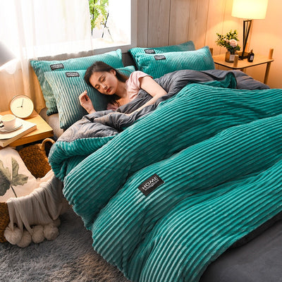 Reversible Corduroy Duvet Cover Set Ultra Soft Velvet Quilt