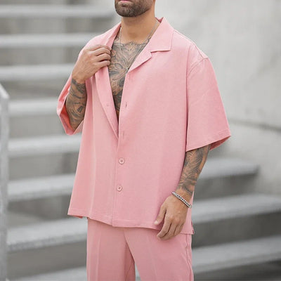 Men's 2 Piece Summer Fashion Button Down Beach Loose Outfit