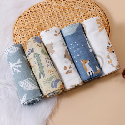 HappyFlute New Print 5Pcs/set  Soft Muslin Swaddle