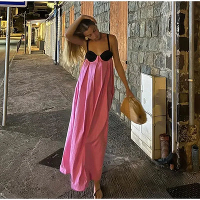 Women's Beach V-neck Sling Pleated Summer Backless Sleeveless Dress