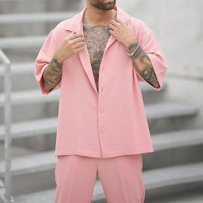 Men's 2 Piece Summer Fashion Button Down Beach Loose Outfit
