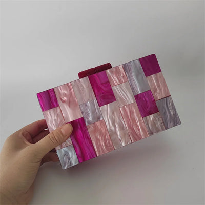 Pearl Hot Rose Pink Plaid Acrylic  Evening Clutch Bags