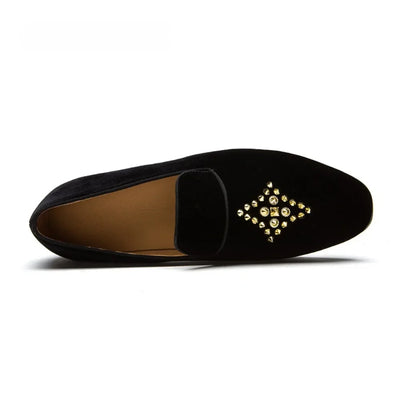 Velvet Embroidery Luxury Brand  Rivet  Formal Party Wedding Shoes Slip On Loafers