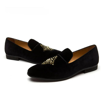 Velvet Embroidery Luxury Brand  Rivet  Formal Party Wedding Shoes Slip On Loafers
