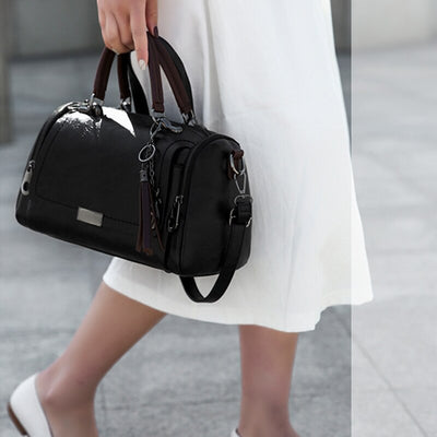 Top-Handle Fashion Zipper Crossbody Leather Handbag With Removable Strap Dating Boston Bag